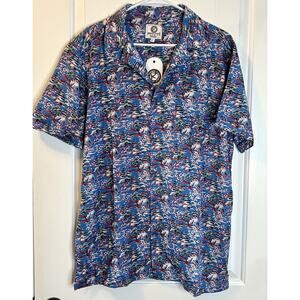 ONE RESOLUTION CLOTHING Short‎ Sleeve BUTTONDOWN Red Blue PAGODA Shirt NWT Men L